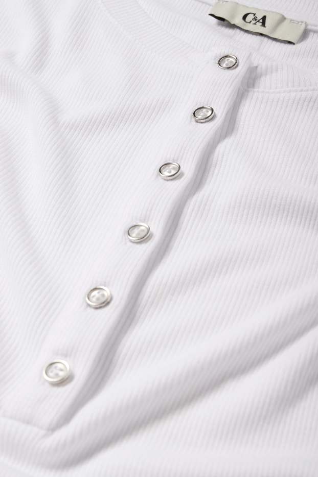 Femmes - Haut Henley - slim fit - finition côtelée - blanc