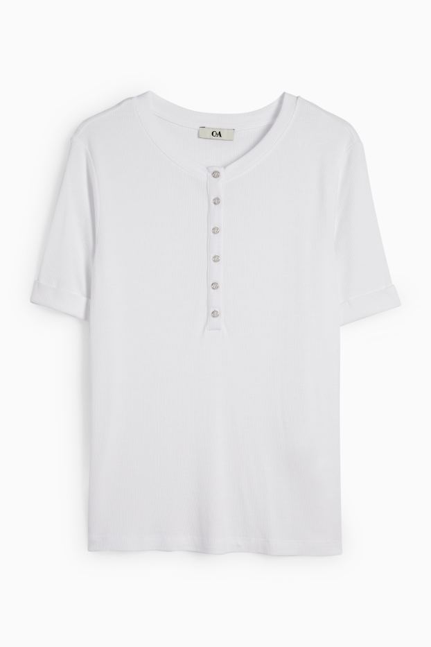 Femmes - Haut Henley - slim fit - finition côtelée - blanc