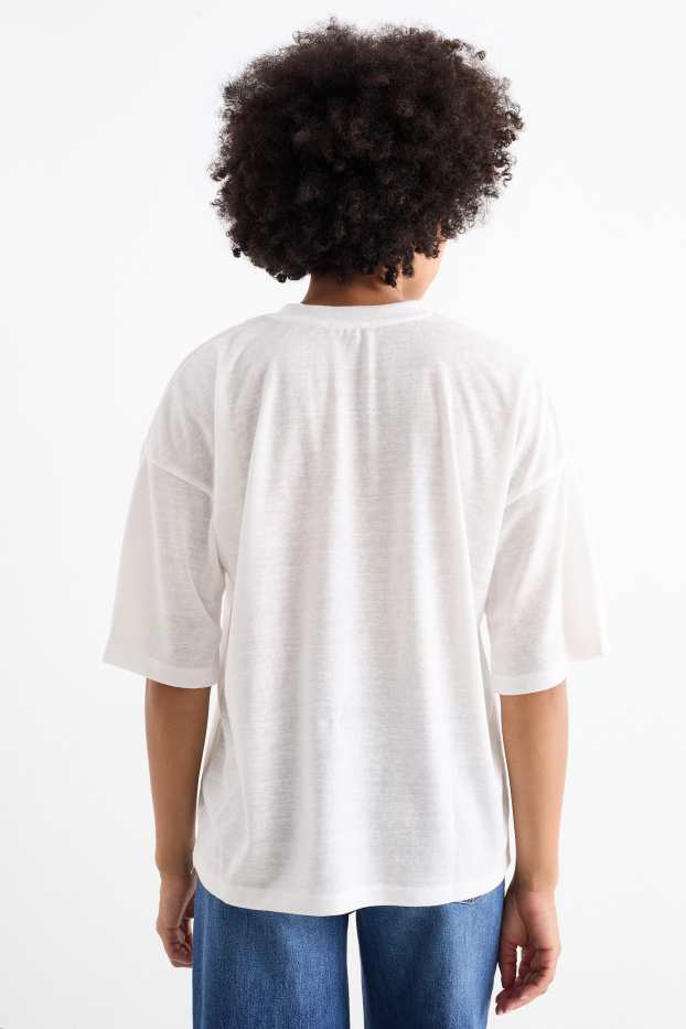 Dámské - Tričko - oversized - bílá