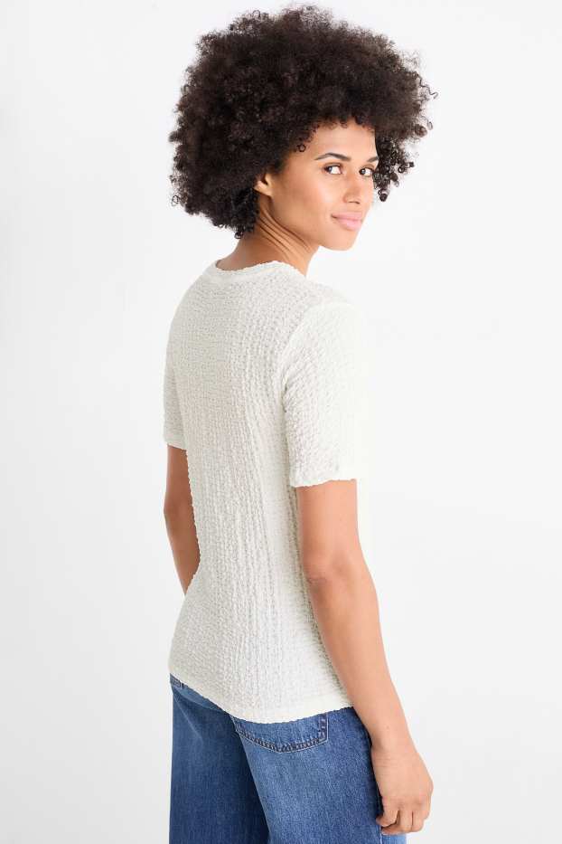 Damen - T-Shirt - Regular Fit - strukturiert - weiß