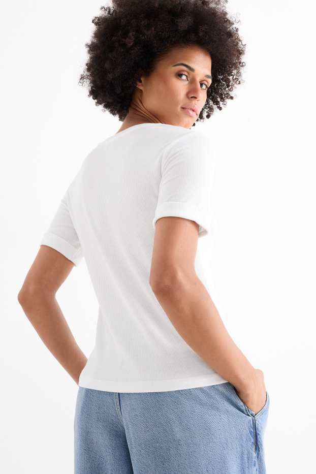 Femmes - Haut Henley - slim fit - finition côtelée - blanc