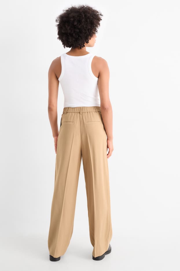 Dámské - Plátěné kalhoty - high waist - wide leg - béžová