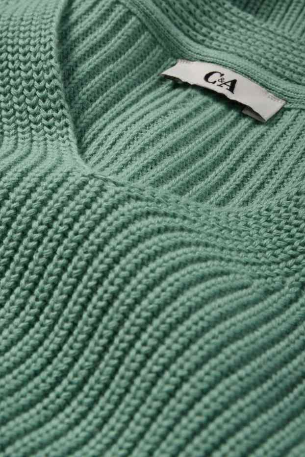 Damen - Pullover mit V-Ausschnitt - kurzarm - gerippt - grün