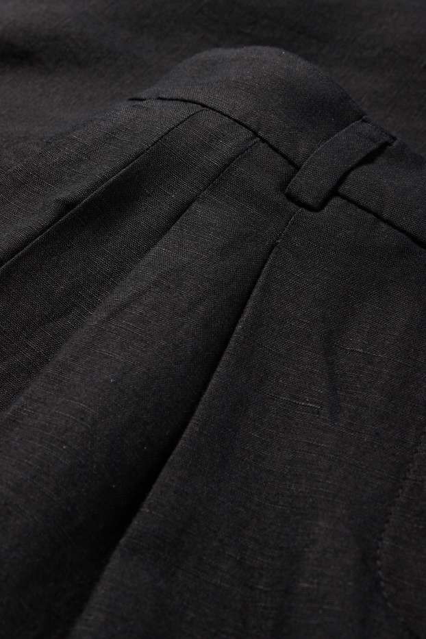 Donna - Pantaloni di stoffa - vita alta - gamba ampia - misto lino - nero