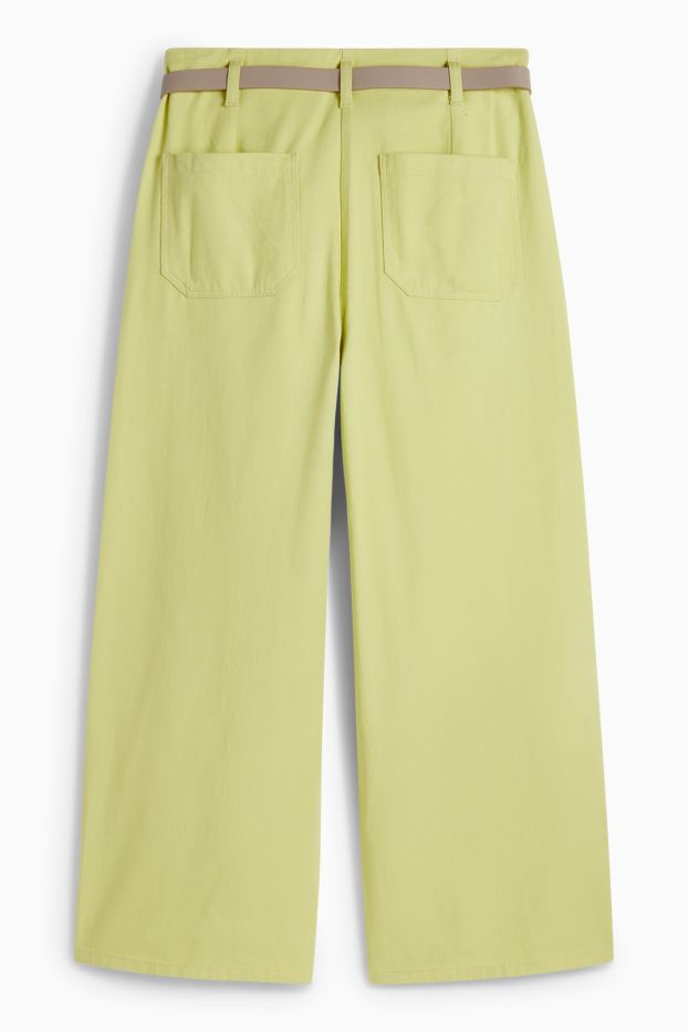 Damen - Stoffhose mit Gürtel - Wide Leg - High Waist - hellgrün
