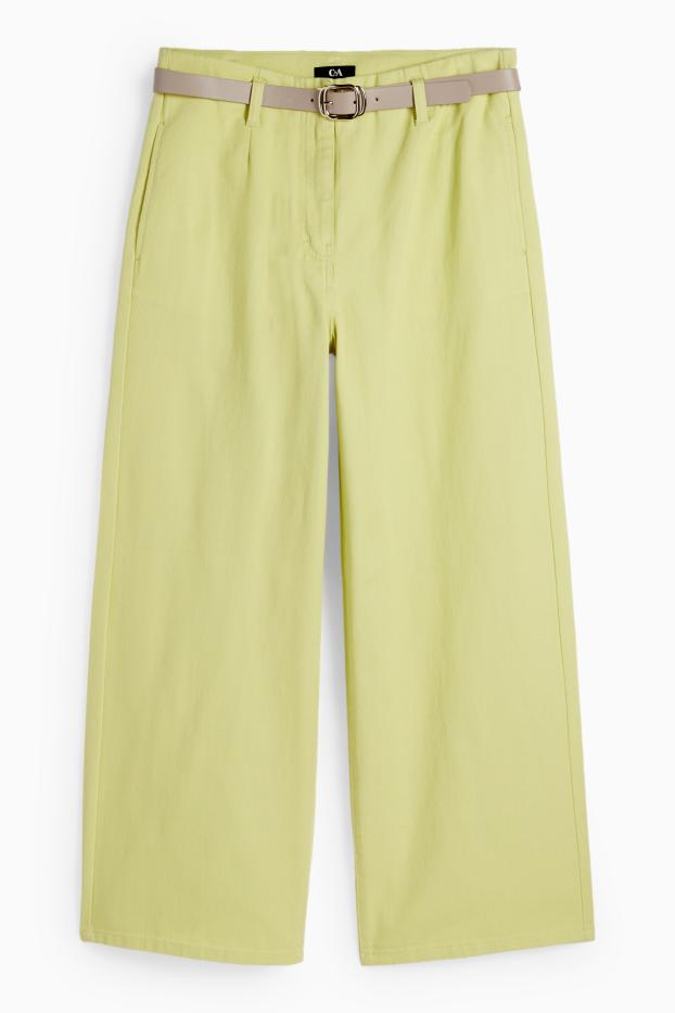 Damen - Stoffhose mit Gürtel - Wide Leg - High Waist - hellgrün