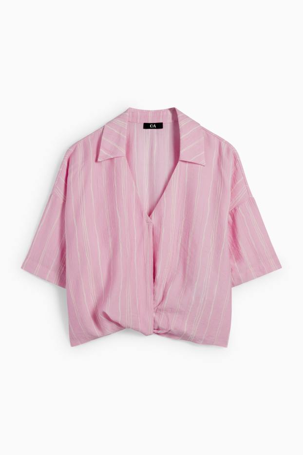 Damen - Bluse - gestreift - rosa