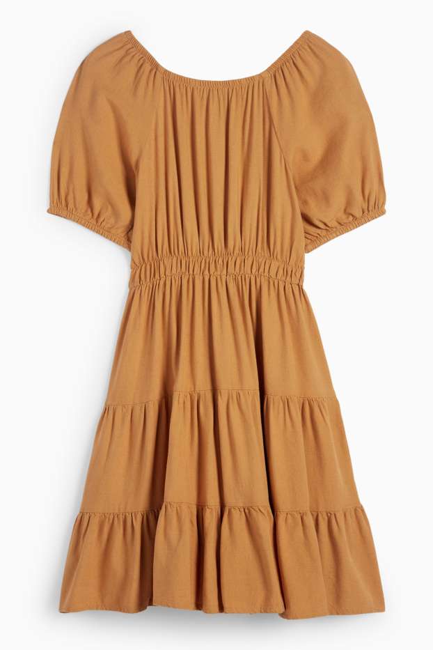 Kinder Mädchen - Kleid mit Leinen-Anteil - hellbraun