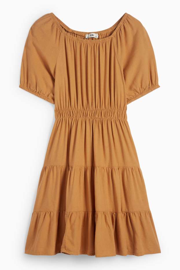 Kinder Mädchen - Kleid mit Leinen-Anteil - hellbraun