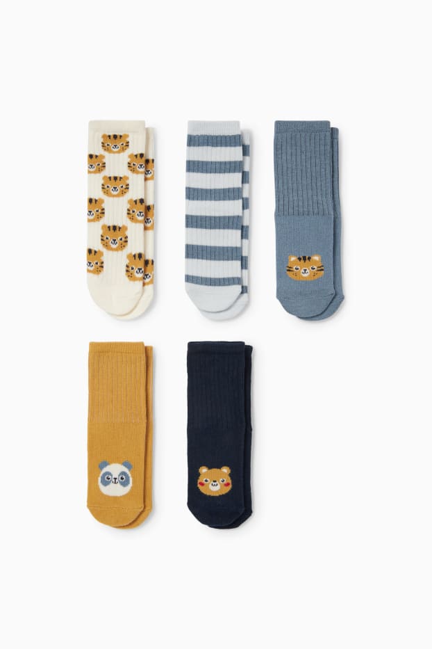Miminka - chlapci - Multipack 5 ks - motivy tygra a medvídka - ponožky s motivem pro miminka - modrá