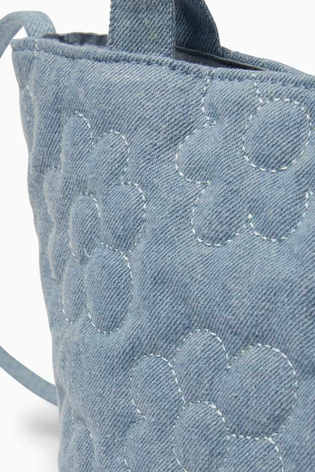Kinder Mädchen - Kleiner Jeans-Shopper - geblümt - jeansblau