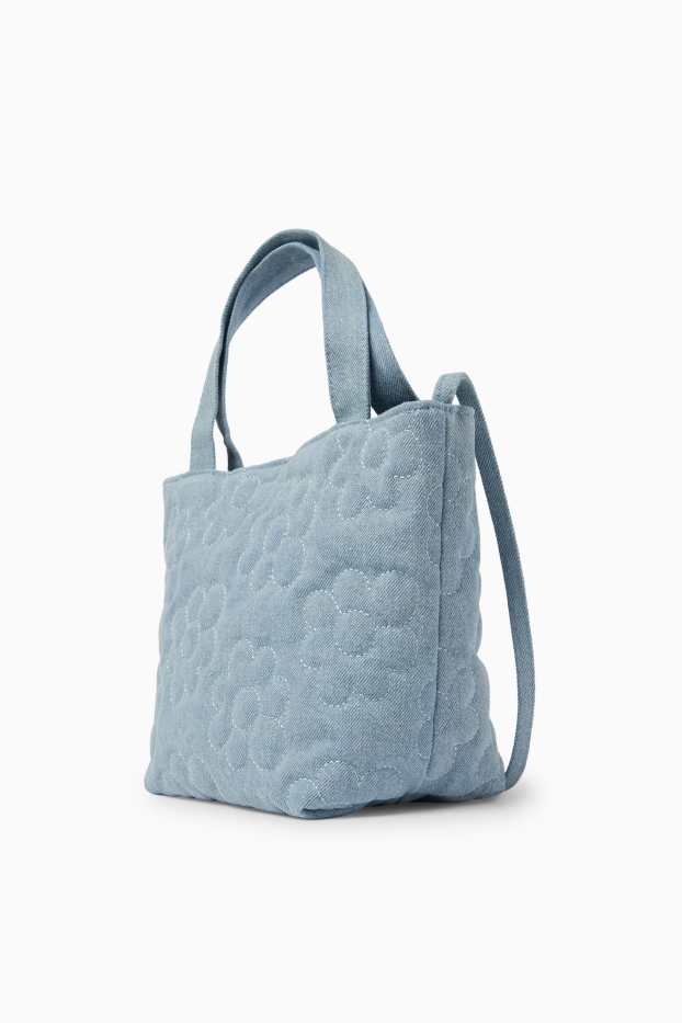 Kinder Mädchen - Kleiner Jeans-Shopper - geblümt - jeansblau