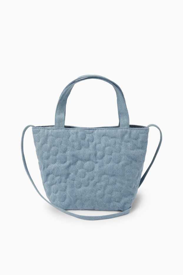 Kinder Mädchen - Kleiner Jeans-Shopper - geblümt - jeansblau
