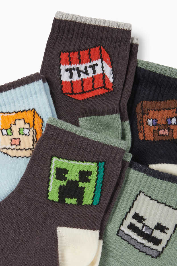 Enfants garçons - Lot de 5 paires - Minecraft - chaussettes à motif - noir