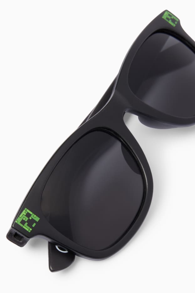 Enfants garçons - Minecraft - ensemble - lunettes de soleil et étui - 2 pièces - vert foncé / noir