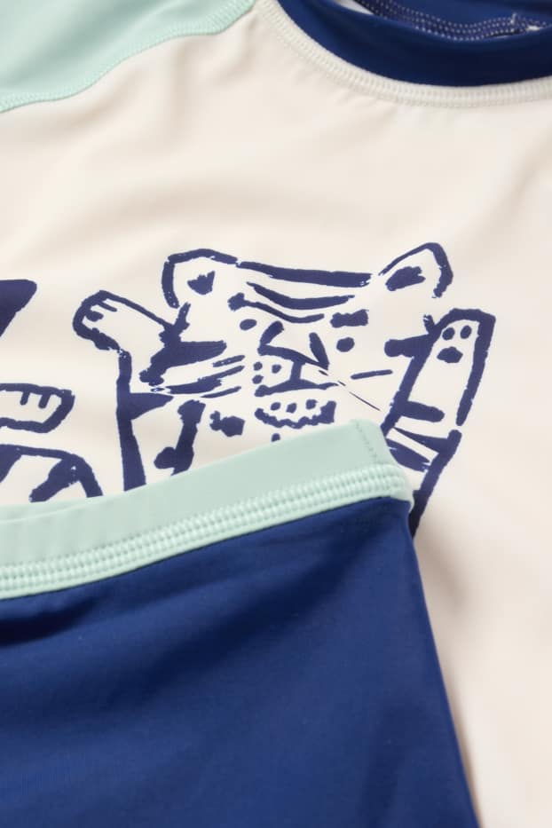 Baby Jungen - Tiger - Baby-UV-Bade-Outfit - LYCRA® XTRA LIFE™ - 3 teilig - dunkelblau
