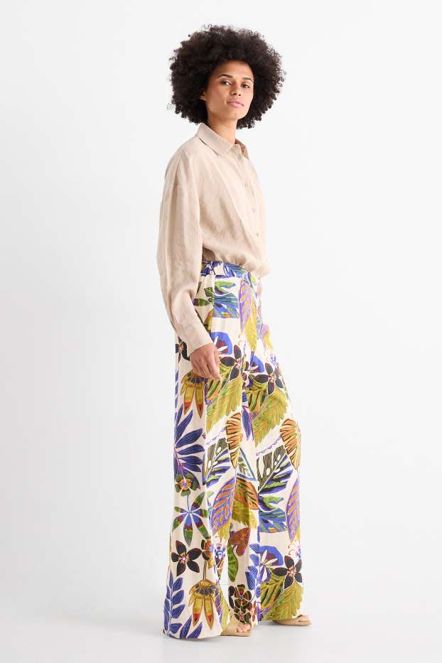 Dona - Pantalons de tela - high waist - wide leg - de flors - multicolor