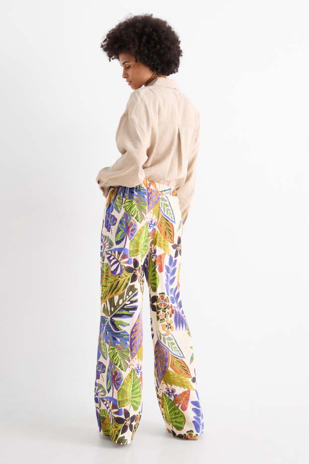Dona - Pantalons de tela - high waist - wide leg - de flors - multicolor