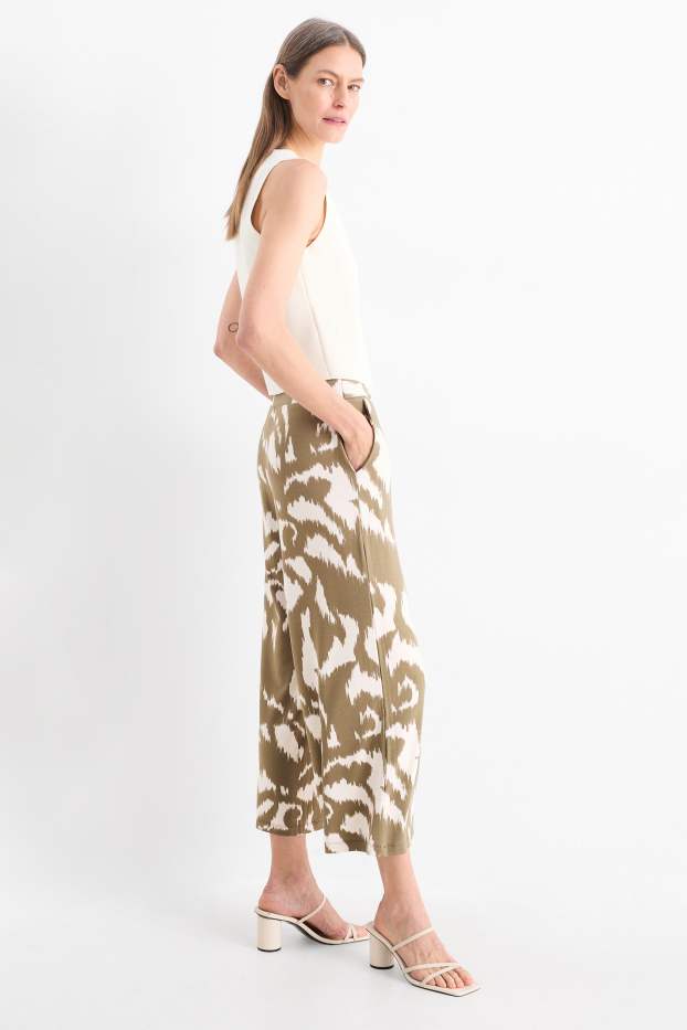 Femmes - Pantalon en jersey - high waist - wide leg - à motif - vert / beige