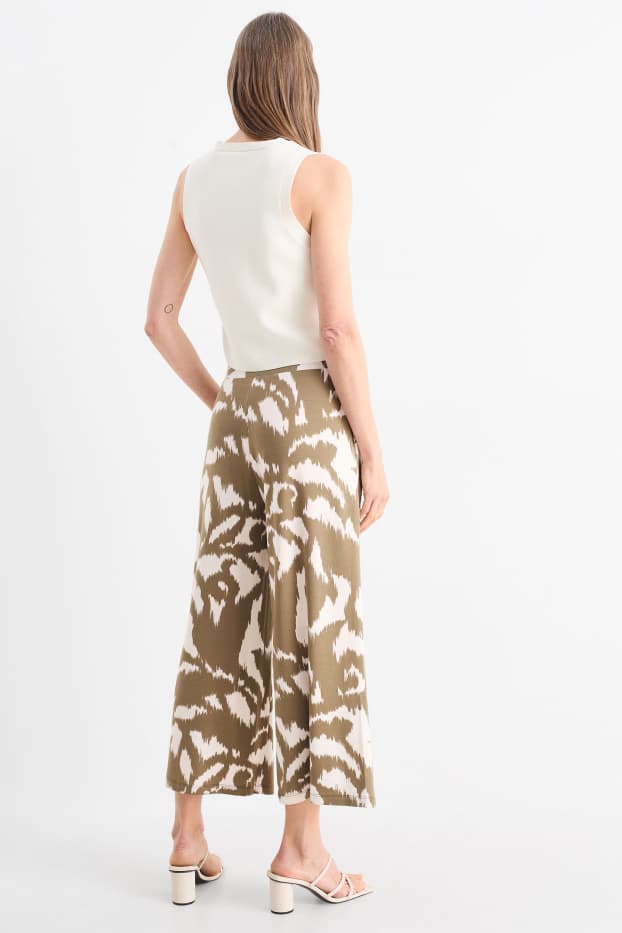 Femmes - Pantalon en jersey - high waist - wide leg - à motif - vert / beige