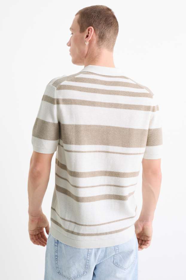 Hommes - Polo en maille - à rayures - texturé - blanc crème