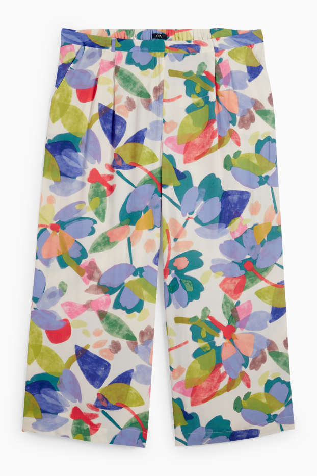Femmes - Pantalon en toile - high waist - wide leg - à motif - coloré