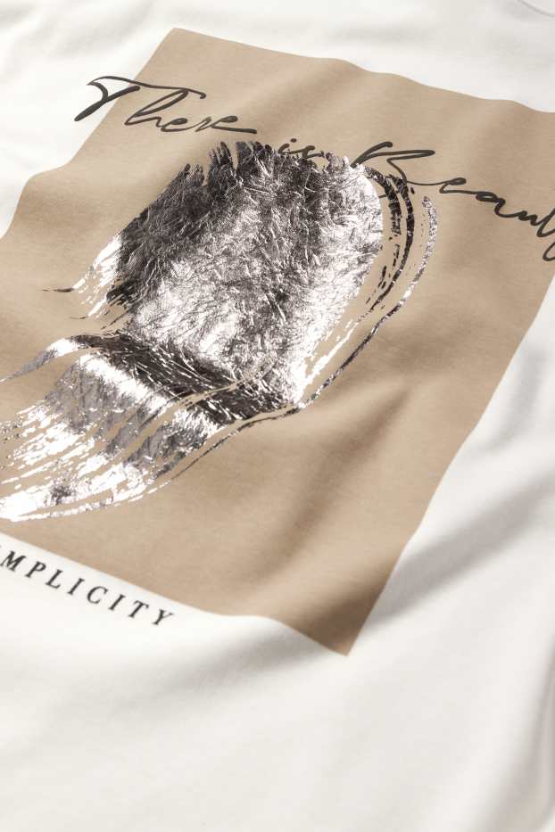 Femmes - T-shirt - effet brillant - blanc