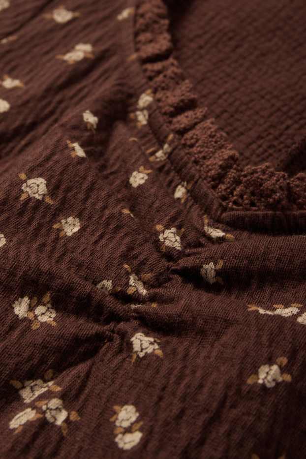 Děti - dívky - Šaty - s květinovým vzorem - tmavohnědá