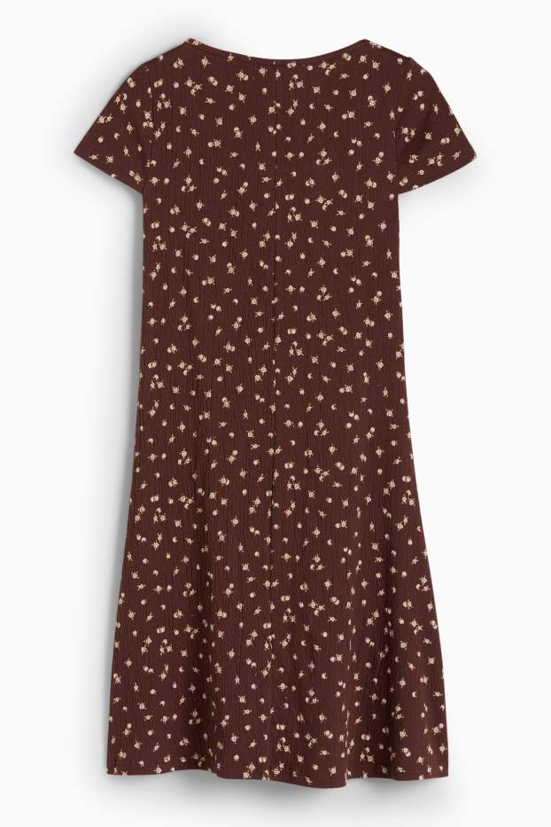 Děti - dívky - Šaty - s květinovým vzorem - tmavohnědá