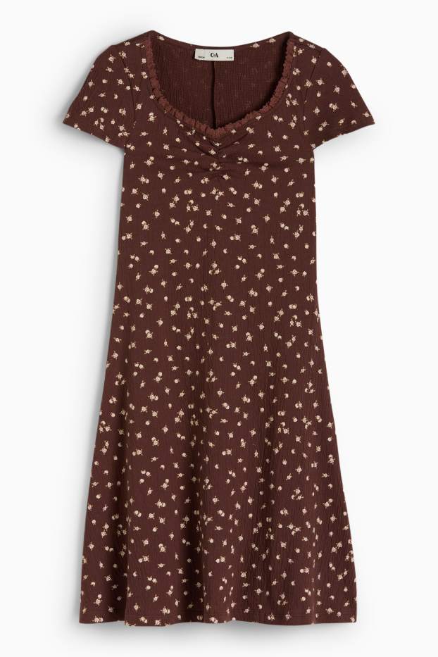 Děti - dívky - Šaty - s květinovým vzorem - tmavohnědá