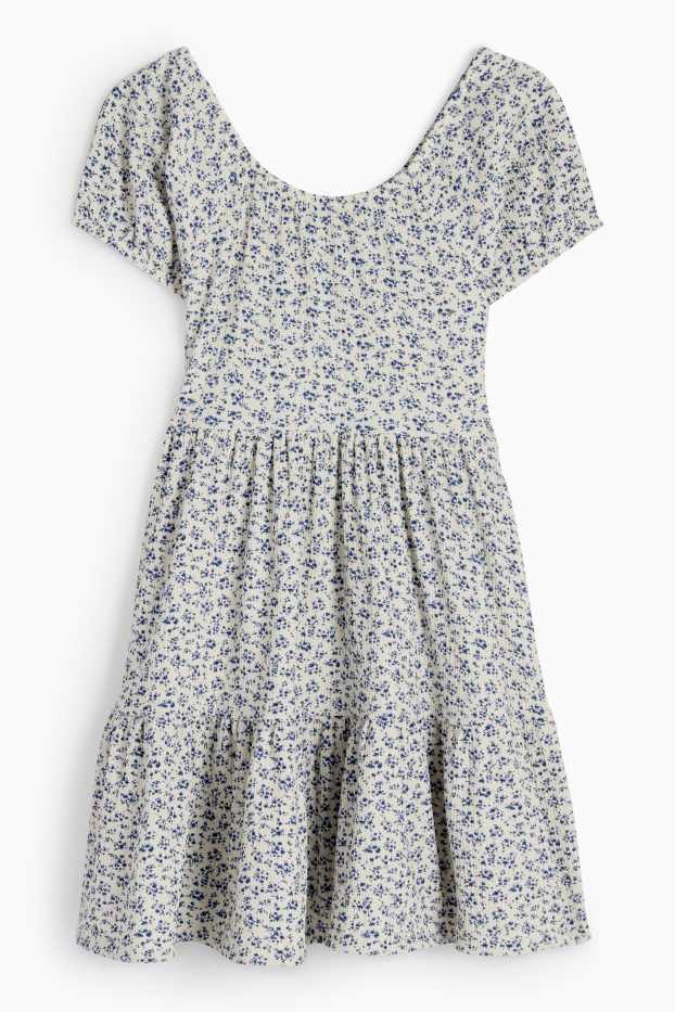 Bambine - Vestito - a fiori - in tessuto tramato - bianco crema
