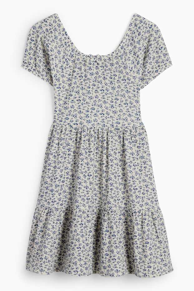 Bambine - Vestito - a fiori - in tessuto tramato - bianco crema