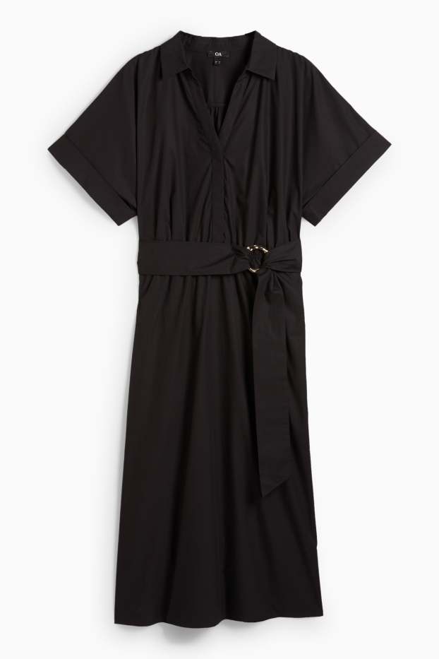 Women - Floral dress with belt - black