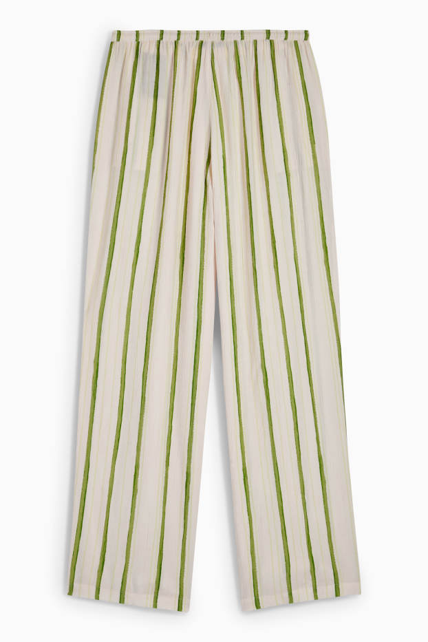 Damen - Stoffhose - High Waist - Wide Leg - gestreift - strukturiert - hellbeige