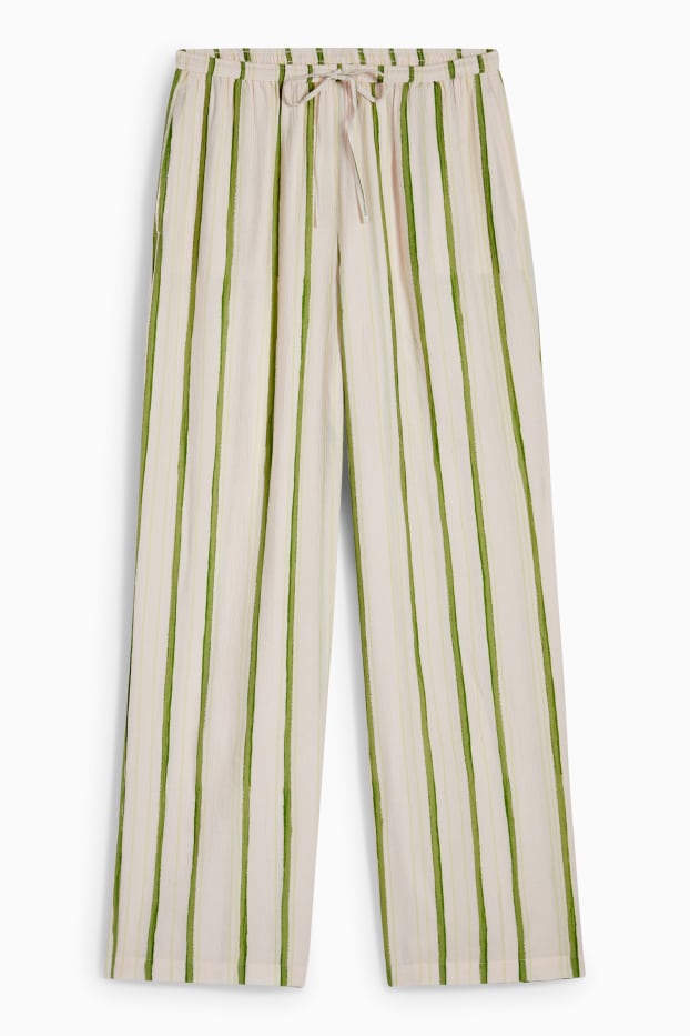 Damen - Stoffhose - High Waist - Wide Leg - gestreift - strukturiert - hellbeige
