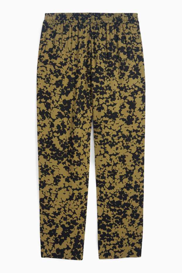 Femei - Pantaloni de stofă - talie înaltă - tapered fit - cu flori - verde închis / negru