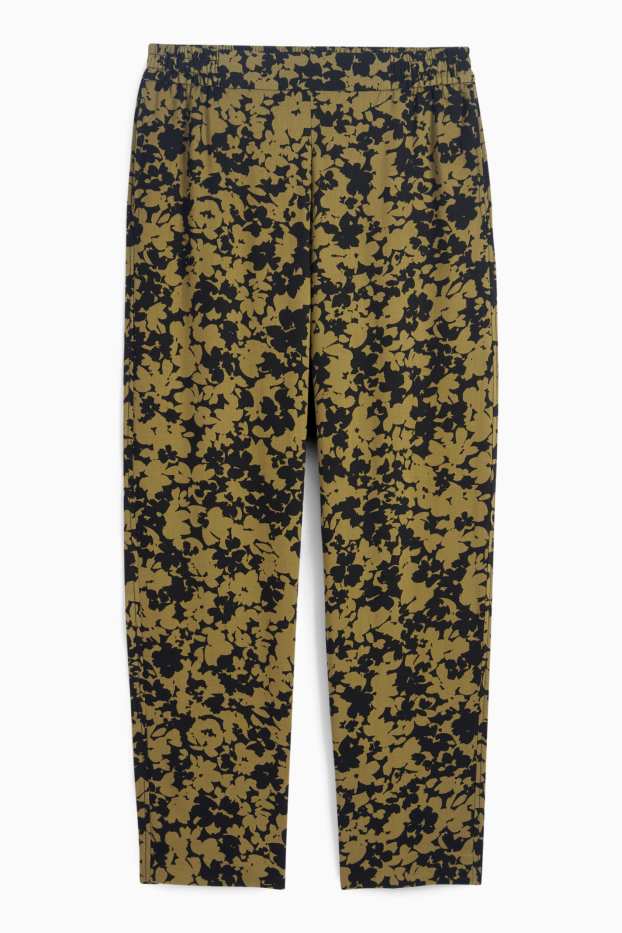 Femei - Pantaloni de stofă - talie înaltă - tapered fit - cu flori - verde închis / negru