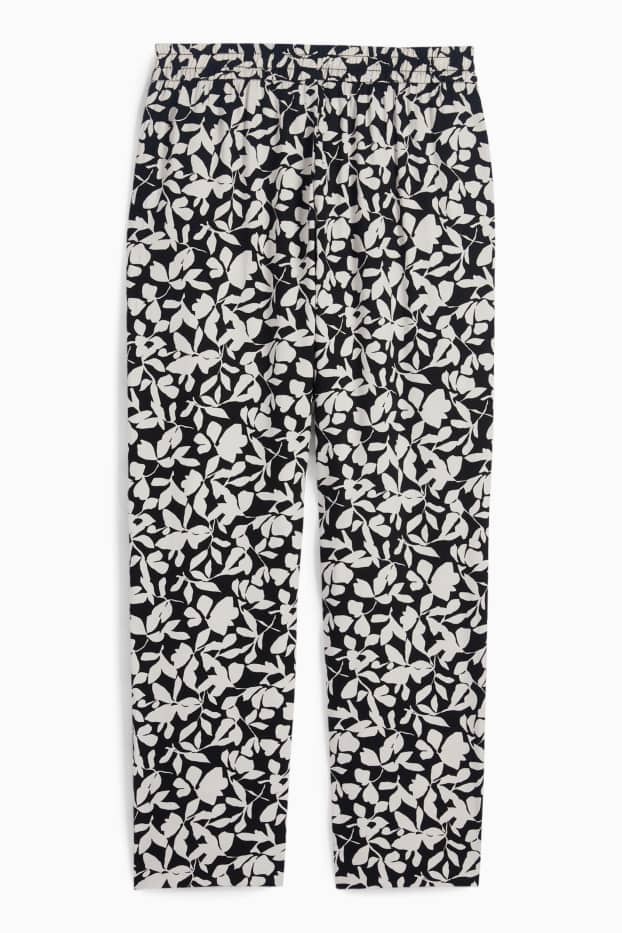 Femei - Pantaloni de stofă - talie înaltă - tapered fit - cu flori - negru / nej