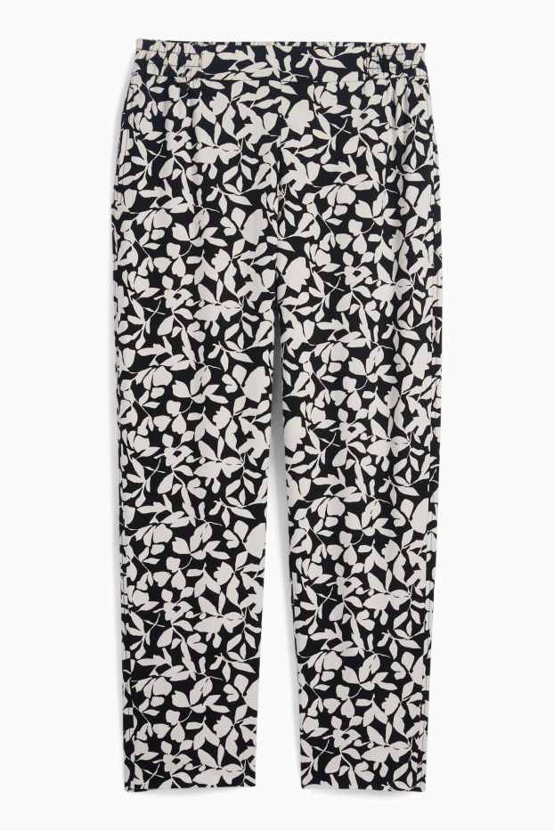 Femei - Pantaloni de stofă - talie înaltă - tapered fit - cu flori - negru / nej