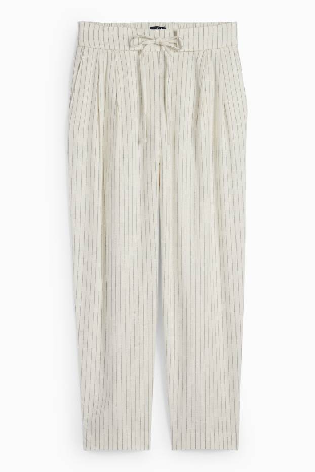 Donna - Pantaloni business - vita alta - carrot fit - misto lino - bianco crema