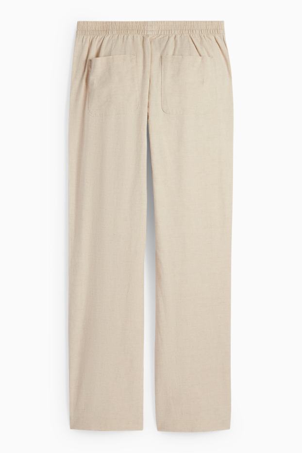 Dames - Pantalon - high waist - straight fit - linnenmix - licht beige