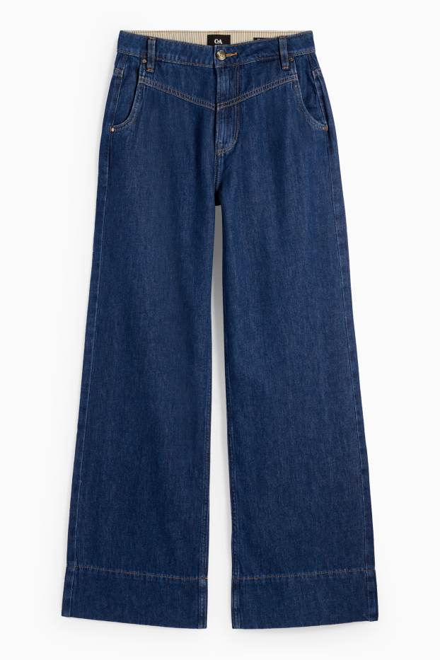 Damen - Wide Leg Jeans - Mid Waist - dunkeljeansblau