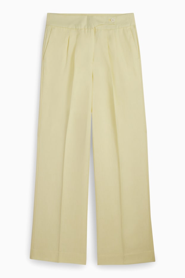 Femmes - Pantalon de bureau avec teneur en lin - high waist - wide leg - jaune clair