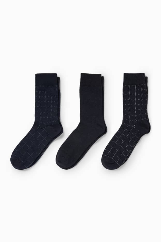 Hommes - Lot de 3 paires - chaussettes - à carreaux - bleu foncé