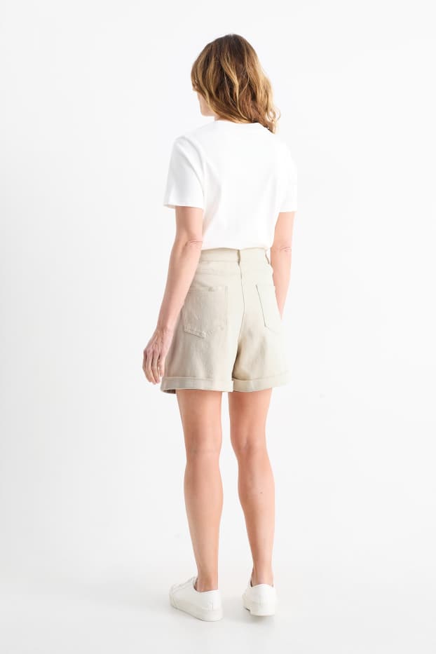 Femmes - Short en jean - high waist - beige clair