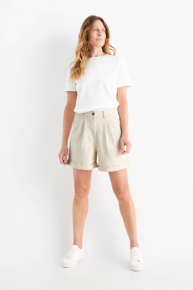 Femmes - Short en jean - high waist - beige clair