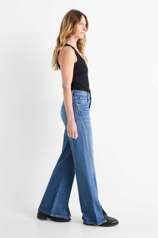 Damen - Wide Leg Jeans - Mid Waist - jeansblau
