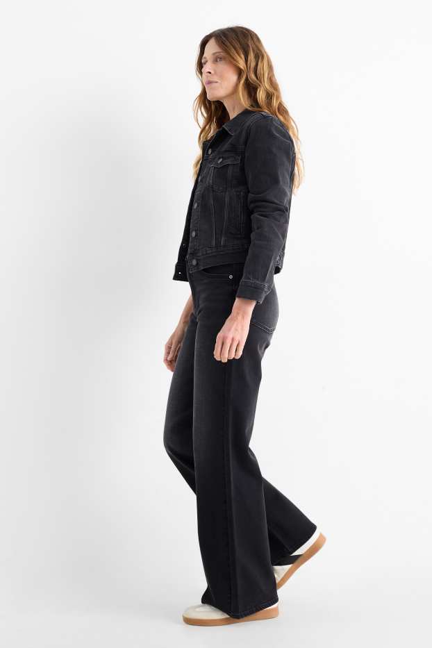Women - Wide leg jeans - high waist - denim-dark gray