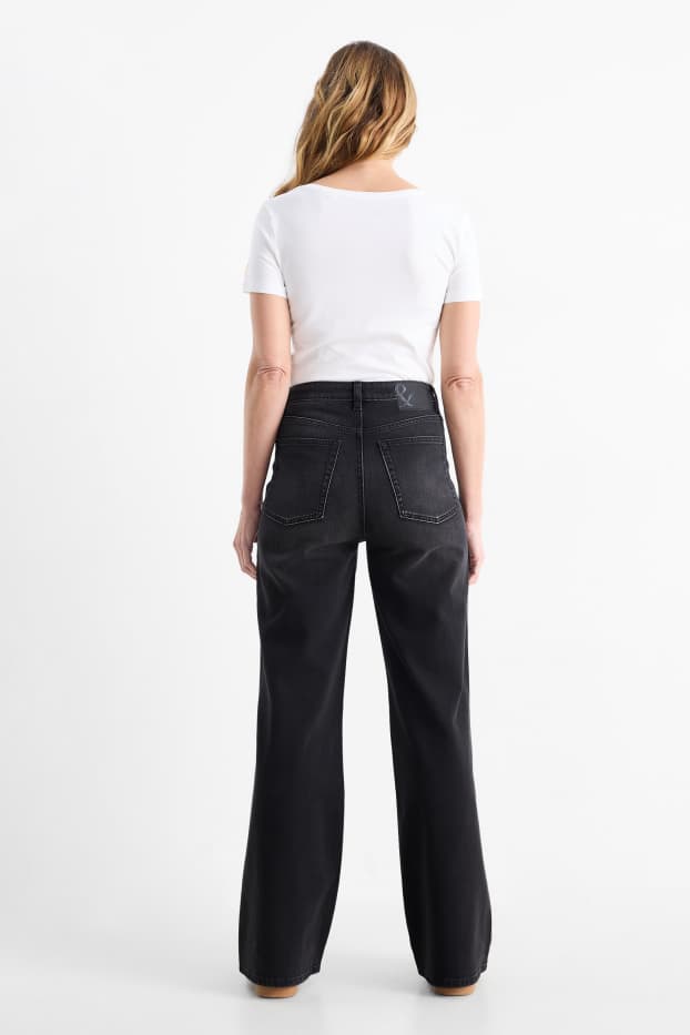 Women - Wide leg jeans - high waist - denim-dark gray