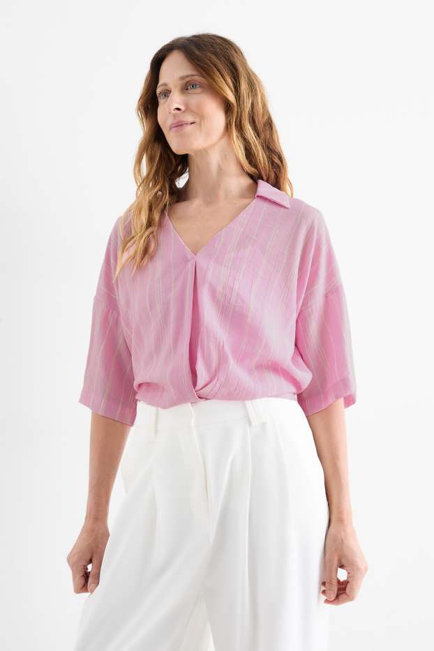 Damen - Bluse - gestreift - rosa